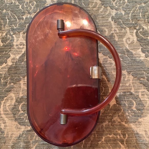 VINTAGE 1950’s TORTOISE-LOOK LUCITE BOX BAG:AMBER WITH SWING HANDLE :HANDBAG - Picture 3 of 6